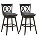 Costway 2 Pieces 29 Inches Swivel Counter Height Barstool Set with Rubber Wood Legs-Black