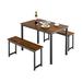 Costway 3 Pieces Dining Table Set with 2 Benches for Dining Room Kitchen Bar-Brown