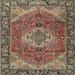 Ahgly Company Indoor Square Traditional Dark Khaki Green Medallion Area Rugs 8 Square