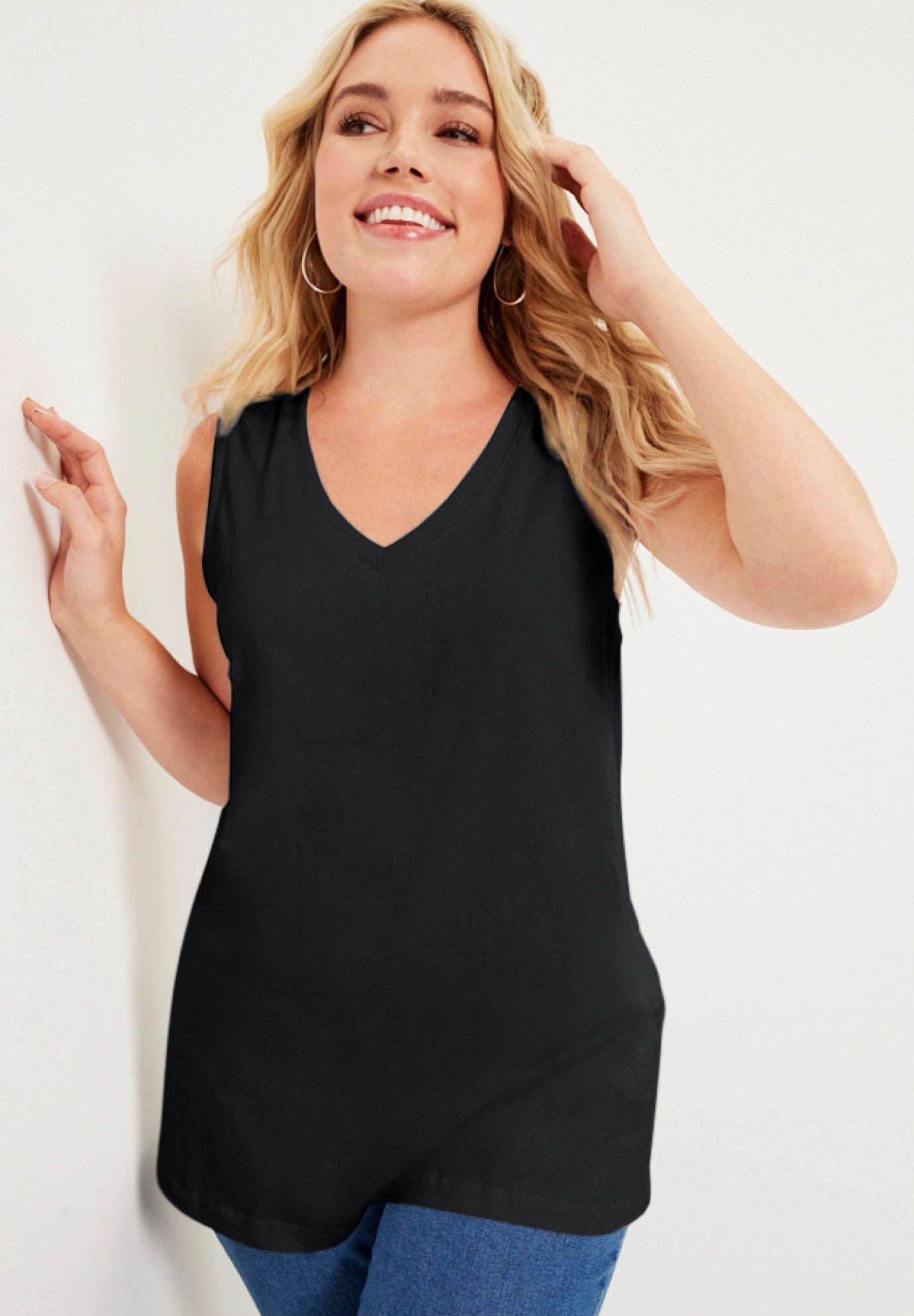 Plus Size Women's V-Neck One + Only Tank Top by June & Vie in Black (Size 10/12)