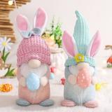 Lighted Bunny Easter Gnome Handmade Plush Scandinavian Swedish Tomte Light Up Elf Toy Present Battery Operated Rabbit Gifts Spring Tabletop Easter Holiday Decorations 2 Set