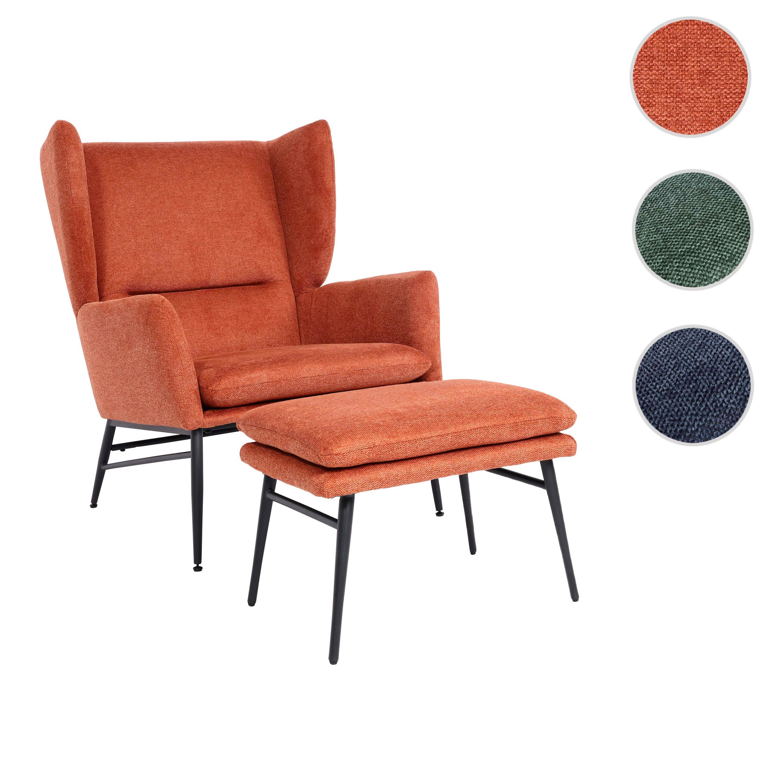 Lounge-Sessel mit Ottomane HWC-L62, Ohrensessel Polstersessel Cocktailsessel Hocker, Stoff/Textil ~ terracotta-braun Image
