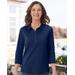Appleseeds Women's Essential Cotton Solid Three-Quarter-Sleeve Polo - Blue - M - Misses
