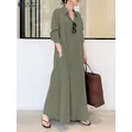 ZANZEA-Robe longue à manches longues et col à revers pour femme robe de travail robe éducative