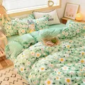 Ins-Ensemble de literie floral vert de style pastChevpour enfants drap de lit de princesse avec