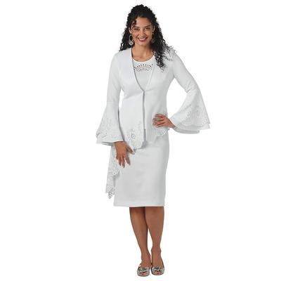 Masseys Three-Piece Cutout Asymmetric Suit (Size 10) White, Polyester,Spandex