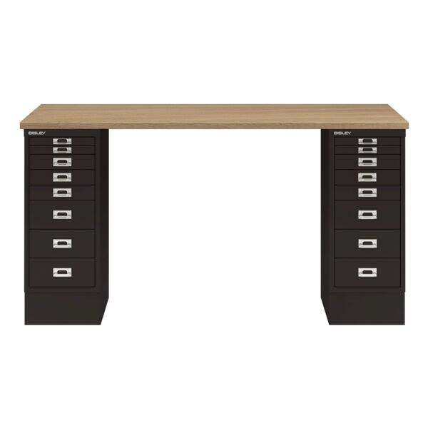 Bisley Schreibtisch »MultiRange« eichefarbene Platte mit 16 Schubladen schwarz, 140x74x60 cm