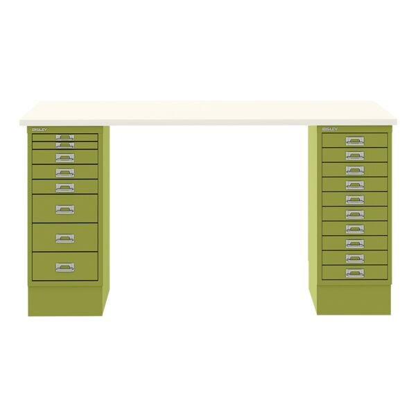 Bisley Schreibtisch »MultiRange« weiße Platte mit 18 Schubladen grün, 140x74x60 cm