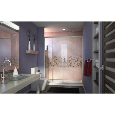 Dreamline DreamLine Visions 36 inch D x 60 inch W x 74 3/4 inch H Semi-Frameless Sliding Shower Door in Brushed Nickel with Center Drain Biscuit Shower Base Kit DL-6963C-22-04