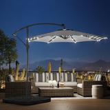 Arlmont & Co. Lashaunte 10 Ft Outdoor Patio Solar LED Cantilever Umbrella Stripe Metal in White/Black | 94 H x 120 W x 38 D in | Wayfair