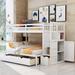 White Twin over Full/Twin Bunk Bed, Convertible Bottom Bed, Storage Shelves and Drawers