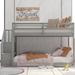 Gray Twin over Twin Wood Floor Bunk Bed with Stairway Storage Ladder, 90.5''L*39.3''W*50.6''H, 139LBS