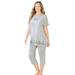 Plus Size Women's Knit Capri Sleep Set by Dreams & Co. in Heather Grey Daisy (Size M)