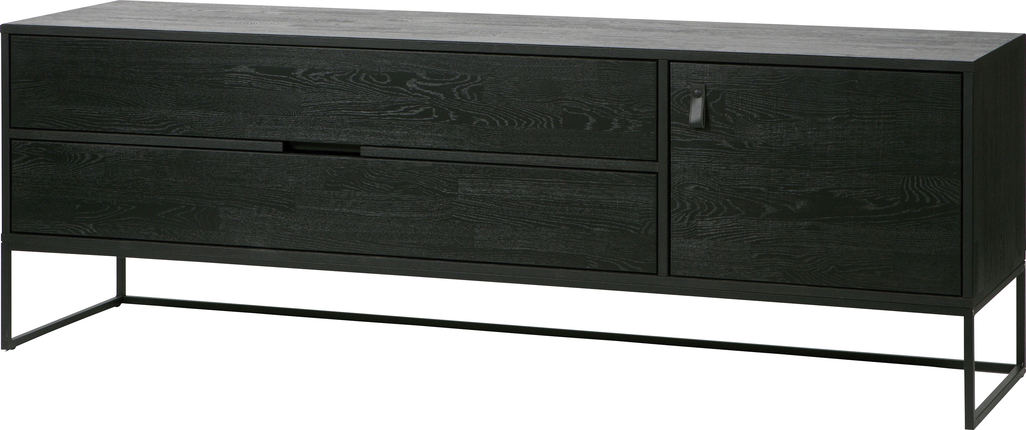 Lowboard WOOOD "Silas TV-Board", schwarz, B:180cm H:61cm T:44cm, FSC-zertifizierter Holzwerkstoff, Sideboards, Lowboard, Kommode, 2 Schubladen und 1 Tür, viel Stauraum, Breite 120 oder 180 cm