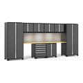 NewAge Products PRO 3.0 Series Grey 10-Piece Cabinet Set with Bamboo Top Slatwall and LED Lights