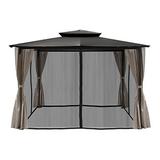 Paragon Outdoor 10 x 12 ft. Soft Top Gazebo with Mosquito Netting and Privacy Panels (Grey Canopy)