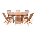 All Things Cedar 7-Piece Butterfly Oval Table Folding Chair Set with Red Cushions