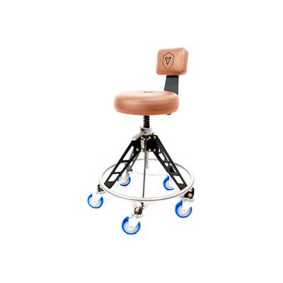 Vyper Chair Elevated Steel Max Quick Height Stool (Brown Seat, Black Frame, Blue Casters)