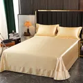 Drap de lit plat en Satin de luxe avec 2 taies d'oreiller couleur unie Style Simple reine et roi