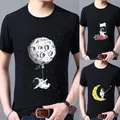 T-shirt à manches courtes imprimé astronome pour hommes haut à col rond t-shirt de sport tout