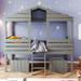 Low Twin Size Loft Bed Wood House Bed with 2 Drawers, Castle design