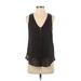 Banana Republic Sleeveless Blouse: Plunge Covered Shoulder Black Print Tops - Women's Size X-Small