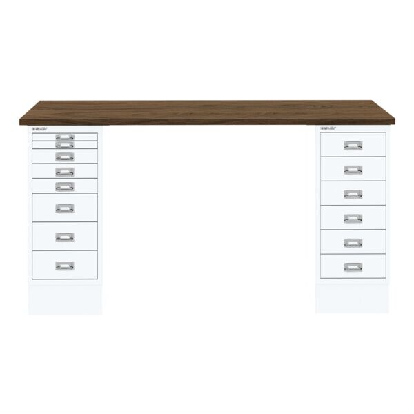 Bisley Schreibtisch »MultiRange« nussbaumfarbene Platte mit 14 Schubladen weiß, 140x74x60 cm