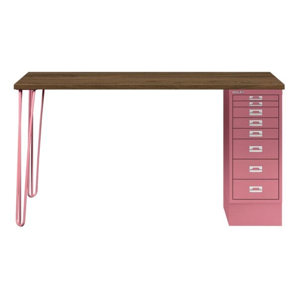 Bisley Schreibtisch »MultiRange« nussbaumfarbene Platte mit 8 Schubladen pink, 140x74x60 cm Image