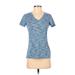 Reebok Active T-Shirt: Blue Color Block Activewear - Women's Size X-Small