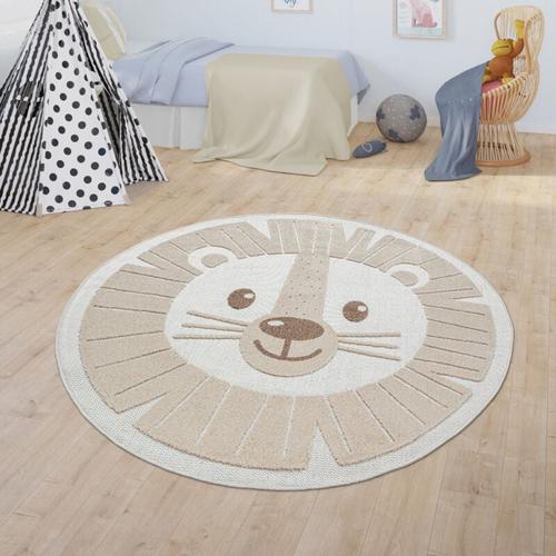 Kinderteppich Kinderzimmer Outdoor Teppich Rund Spielteppich Modern 3D Effekt ø 120 cm Rund, Beige