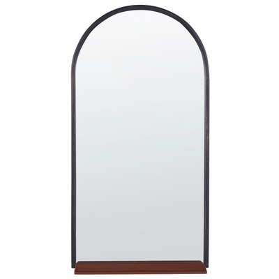 Wanspiegel Silber und Schwarz Glas Halbrund 40 x 67 cm mit Rahmen Ablage Antik-Optik Modern Deko Wanddeko für Wohnzimmer