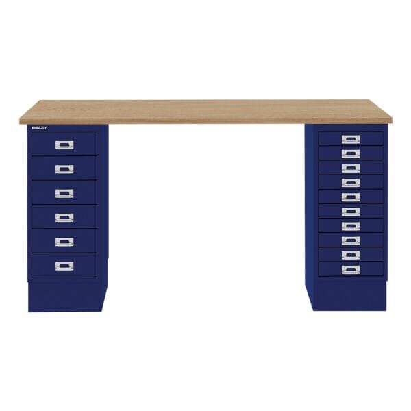 Bisley Schreibtisch »MultiRange« eichefarbene Platte mit 16 Schubladen blau, 140x74x60 cm Image