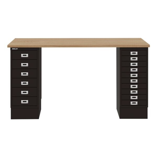 Bisley Schreibtisch »MultiRange« eichefarbene Platte mit 16 Schubladen schwarz, 140x74x60 cm