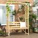 Outsunny Patio Garden Bench Arbor Arch with Pergola and 2 Trellises, 3 Seat Natural Wooden Outdoor Bench