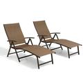 Crestlive Products 2PCS Brown Outdoor Chaise Lounge Chairs Aluminum Folding Recliners