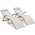 Crestlive Products Set of 2 Outdoor Lounge Chairs Pool Folding Reclining Chaise Beige