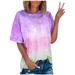 T Shirt Tee Crew Neck Tie Dye Sleeve Casual Summer Short Women s Quick Dry Tee Shirt Women Workout Clothes Women Women Compression Shirts Womens Compression T Shirt Womens Turtleneck Long Sleeve