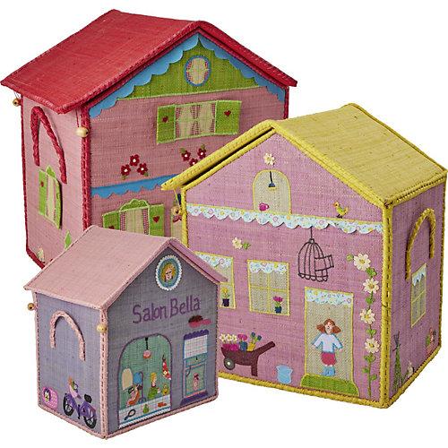 Aufbewahrungsbox Spielzeugbox RAFFIA House, 3 Stück pink