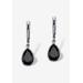 Women's Silvertone Drop Earrings (29X8.5Mm) Pear Shaped Natural Black Onyx by PalmBeach Jewelry in White