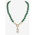 Women's Goldtone Y Neck Necklace, Round Jade Beads And Genuine Pearls, 20 Inches Jewelry by PalmBeach Jewelry in Pearl