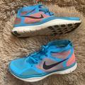 Nike Shoes | Nike Free Flyknit Flywire Sneakers 10.5 In Blue | Mid Ankle Tennis Shoes | Color: Blue/Orange | Size: 10.5