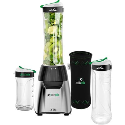 ETA Smoothie-Maker "ACTIVMIX ETA110390000", schwarz (edelstahlfarben, schwarz), B:12,5cm H:36cm T:13,5cm, Zerkleinerer, Puls-Schalter, 19000 U/min., 2 Sportflaschen, Slim-Format, Mix-Messer