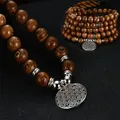 Bracelets à breloques fleur de vie pour hommes perles de bois de yoga mala bouddhiste tibétain