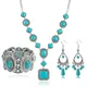 Ensemble de bijoux pendentif turquoise bohème pour femme boucles d'oreilles vintage collier