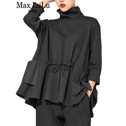 Max LuLu – T-shirt à manches longues et col roulé pour femme haut de luxe mode européenne