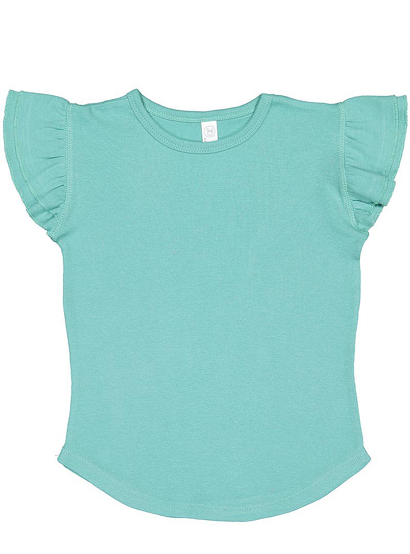 Rabbit Skins RS3339 Toddler Girls Flutter Sleeve T in Saltwater size 2 | Cotton 3339
