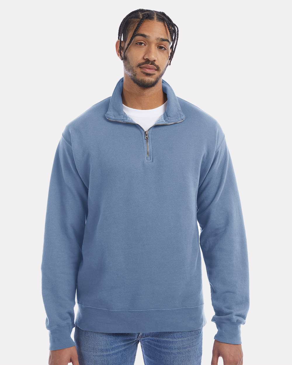 ComfortWash by Hanes GDH425 Quarter-Zip Sweatshirt in Saltwater size Large | Cotton/Polyester Blend