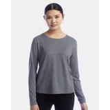 Champion CHP140 Women's Cutout Long Sleeve T-Shirt in Ebony Heather size Large | Polyester/Spandex Blend