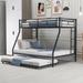 Twin over Full Bed with Sturdy Steel Frame, Bunk Bed with Twin Size Trundle, Two-Side Ladders, Silver