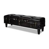 vidaXL Storage Bench 43.7" Dark Brown Solid Wood Pine&Faux Leather - 43.7" x 13.4" x 14.6"